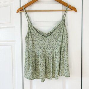 American Eagle Green Floral Cowl Neck Peplum Cami Tank Top Size M EUC